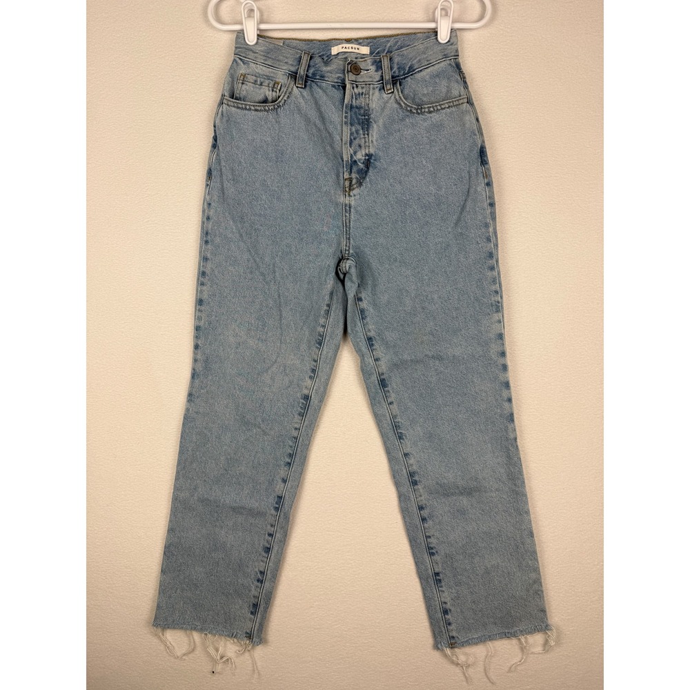 PacSun High Rise Straight Jeans Womens 26 Light Wash Blue Denim Raw Hem 90s